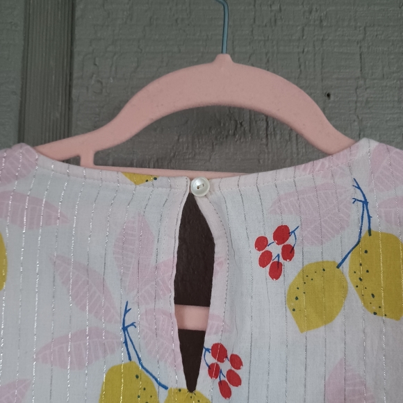 Pink Chicken Lemon Print Halsey Mini Dress Size S Women Tie Waist Metallic - Picture 7 of 13